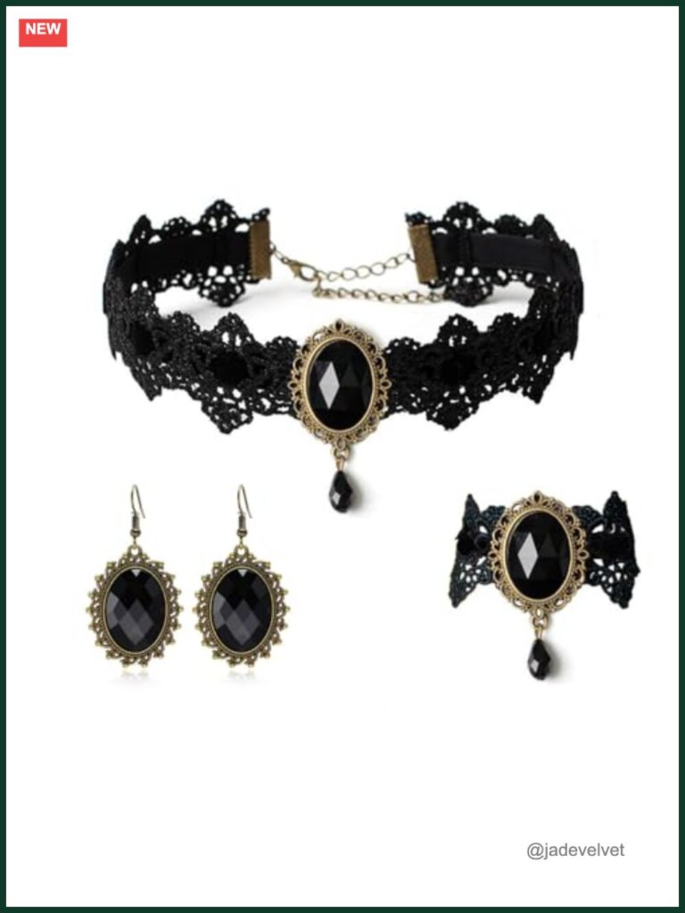 Gothic Victorian Lace Choker Necklace Jewelry Set Halloween Costume